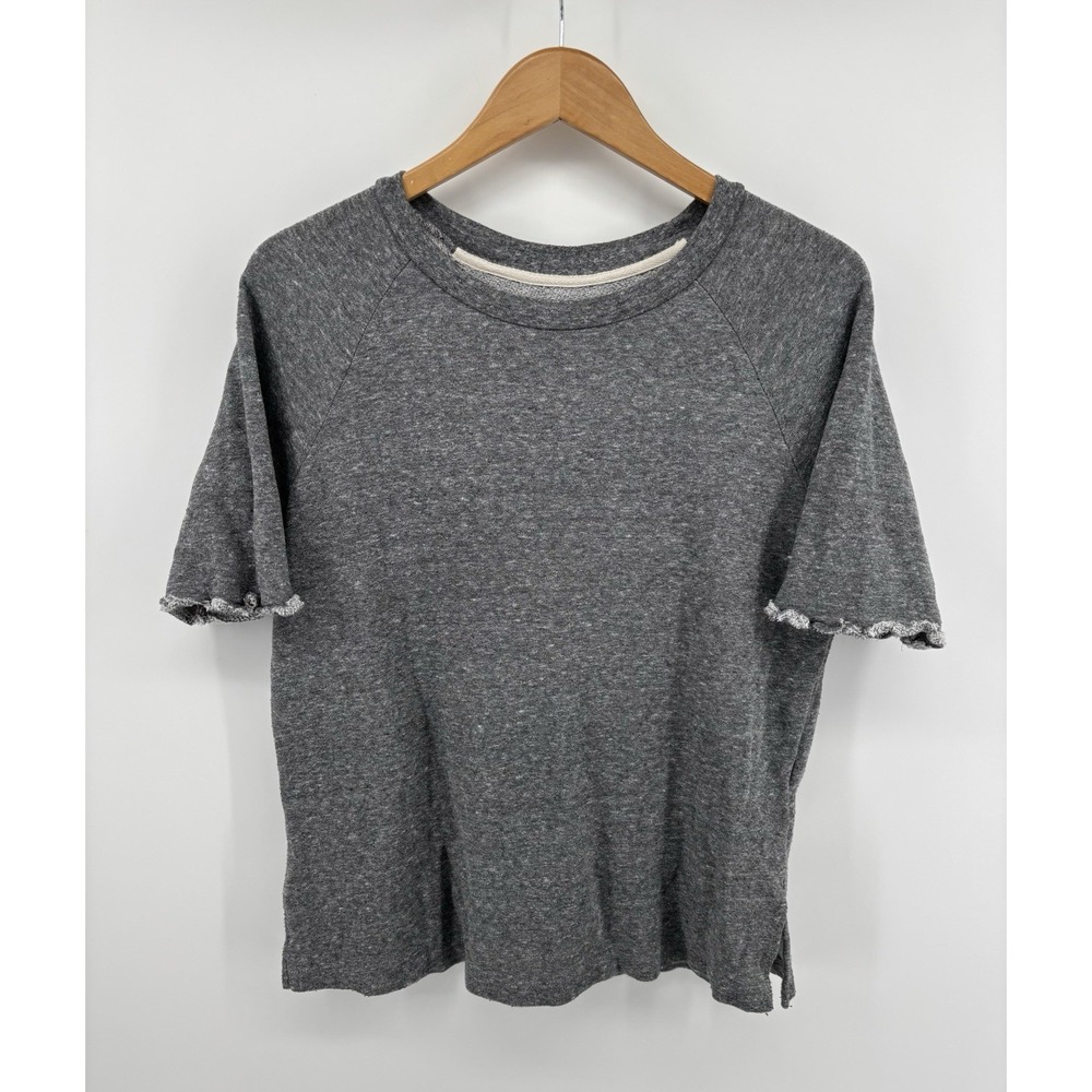 Current Elliott Raglan Terry Oversized Shirt Top Sz 1 Distressed Sleeves Preppy